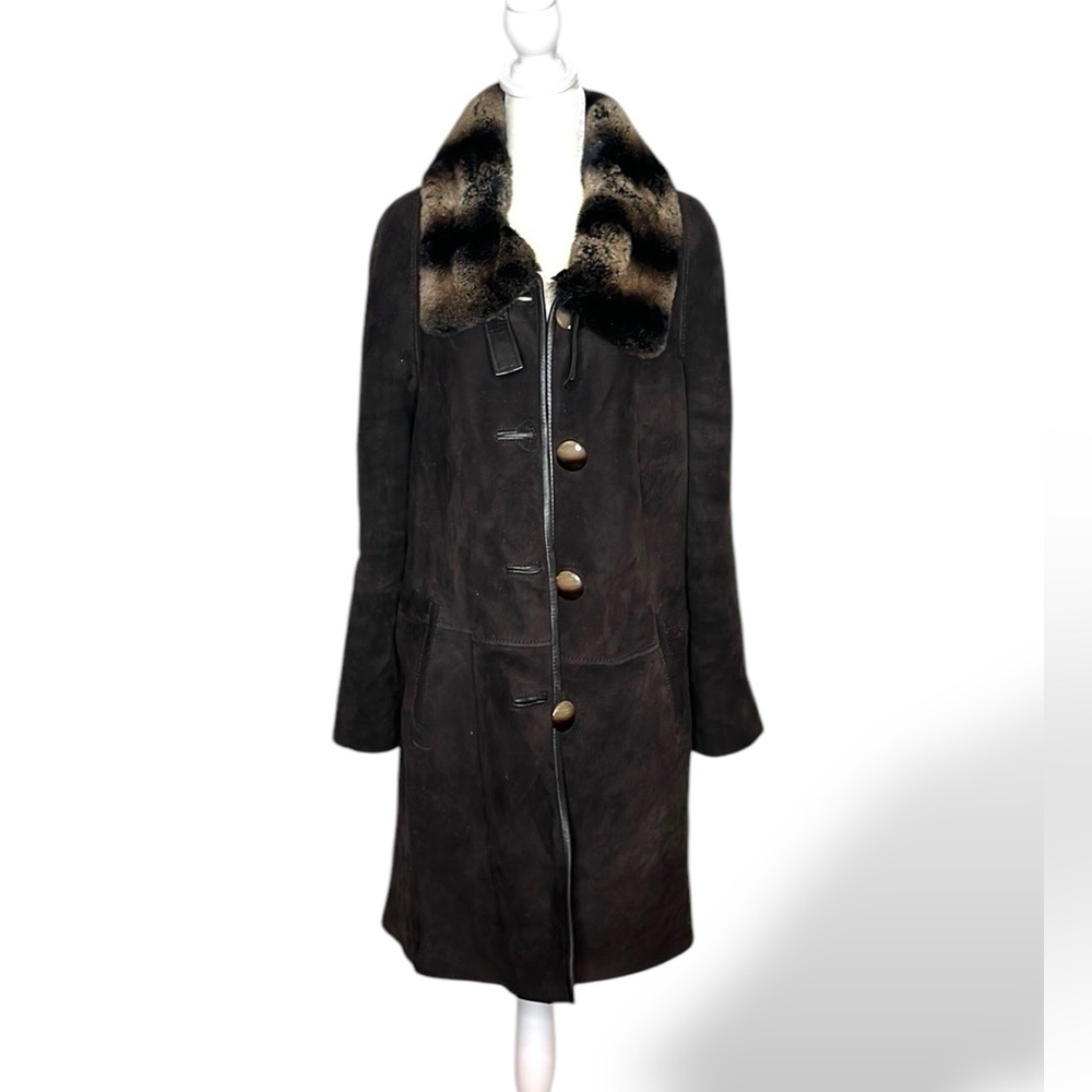 Koc Slavic Mob Wife Leather & Fur Coat Brown Size 40